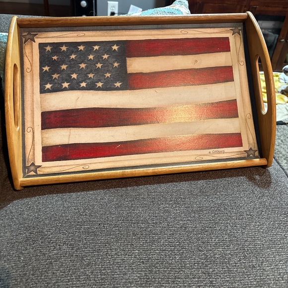 Rustic Americana Wooden Serving Tray USA Flag Decor - Picture 4 of 4